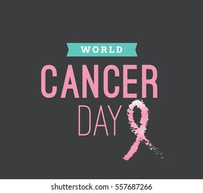 World cancer day, vector design. Typography with pink ribbon. 4 february