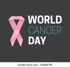 World cancer day, vector design. Typography with pink ribbon. 4 february