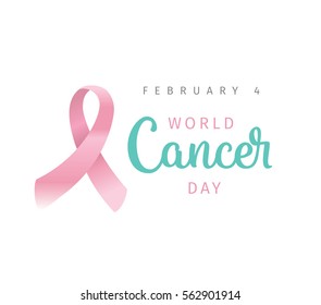 World cancer day, vector design. Typography with pink ribbon. 4 february 
