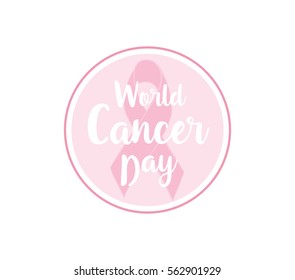 World cancer day, vector design. Typography with pink ribbon. 4 february 