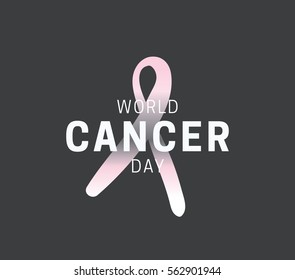 World cancer day, vector design. Typography with pink ribbon. 4 february 