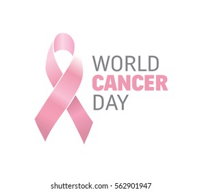 World cancer day, vector design. Typography with pink ribbon. 4 february 