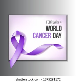 World Cancer Day Vector illustration with ribbon, February Awareness Month Campaign Background with purple ribbon symbol