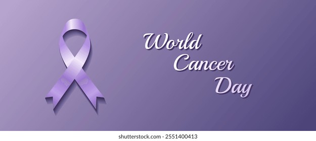 World Cancer Day Vector Illustration with Awareness Ribbon and Supportive Message Designs with purple background