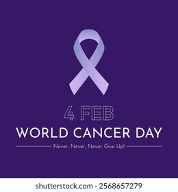 World Cancer Day. Vector illustration of a purple ribbon with a heart.