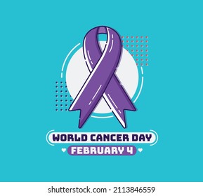 world cancer day vector on blue background and purple ribbon. vector illustration. world cancer day vector. can be used for banners or wallpapers