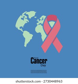 World Cancer Day Vector Poster, Pink Ribbon Global Awareness Illustration, Health Support Celebration Design
