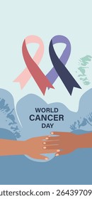 World Cancer Day Vertical Banner Set | Awareness Ribbons and Hope Vector Illustrations