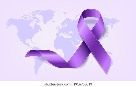 World Cancer Day With Violet Ribbon Card With Gradient Mesh, Vector Illustration