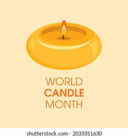 World Candle Month vector. Yellow burning decorative candle icon vector. Wax burning round candle icon isolated on a yellow background