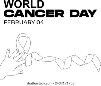 world caner day and outline hand with ribbon