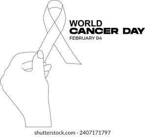 world caner day and outline hand with ribbon