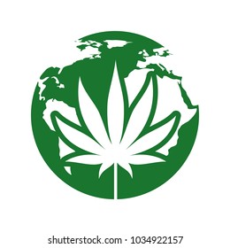 world cannabis. earth of marijuana. vector logo.