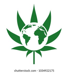 world cannabis. earth of marijuana. vector logo.