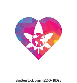 world cannabis heart shape vector logo icon. cannabis world logo design template for marijuana company..