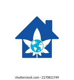 icono del logotipo del vector de forma del hogar mundial de cannabis. plantilla de diseño del logo del mundo del cannabis para la compañía de marihuana.
