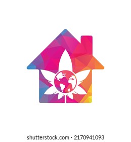 world cannabis home shape vector logo icon. cannabis world logo design template for marijuana company.
