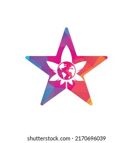 icono del logotipo del vector de forma estrella de cannabis mundial. plantilla de diseño del logo del mundo del cannabis para la compañía de marihuana.	
