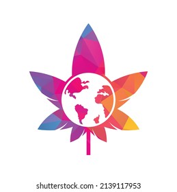 icono del logo del vector del cannabis mundial. plantilla de diseño del logo del mundo del cannabis para la compañía de marihuana.	