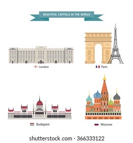 World capitals cities buildings attraction vector illustration svg