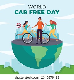 world car free day background. world car free day celebration. September 22. world car free day awareness Campaign. Vector illustration. Poster, Banner, card, social media post. walk or ride bicycle.