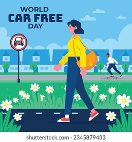 world car free day background. world car free day celebration. September 22. world car free day awareness Campaign. Vector illustration. Poster, Banner, card, social media post. walk or ride bicycle.