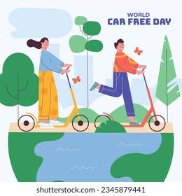 world car free day background. world car free day celebration. September 22. world car free day awareness Campaign. Vector illustration. Poster, Banner, card, social media post. walk or ride bicycle.