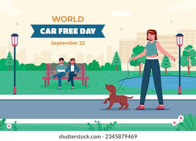 world car free day background. world car free day celebration. September 22. world car free day awareness Campaign. Vector illustration. Poster, Banner, card, social media post. walk or ride bicycle.