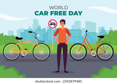 world car free day background. world car free day celebration. September 22. world car free day awareness Campaign. Vector illustration. Poster, Banner, card, social media post. walk or ride bicycle.