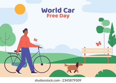 world car free day background. world car free day celebration. September 22. world car free day awareness Campaign. Vector illustration. Poster, Banner, card, social media post. walk or ride bicycle.