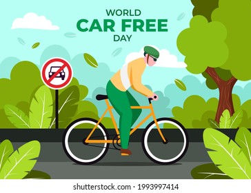 World Car Free Day. Campaign to reduce the use of cars to reduce the pollution of the world. Campaign to park and walk or use non-polluting vehicles such as bicycles. Flat Vector Illustration