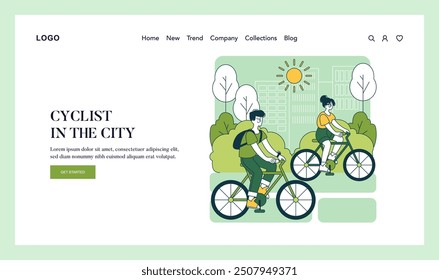 World Car Free Day concept. Illustration of cyclists riding through an eco-friendly city, promoting sustainable urban transport. Vector illustration.