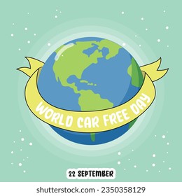 World Car Free Day Flat Vector Illustration for Flyer, Poster, Banner, or Background. Earth Design Concept with text