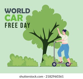 world car free day lettering card