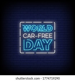 World Car Free Day Neon Signs Style Text Vector