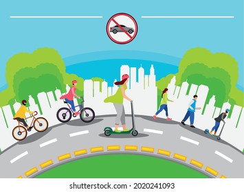 world car free day, people eco riding eco transport