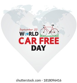 World Car free day. Sepember 22. Cool bicycle and Earth. World map  white color background. Vector illustration.