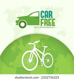 World Car Free Day September 22nd with car bicycle and globe illustration