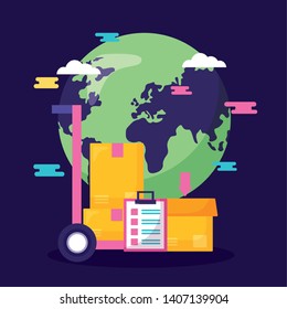 world cardboard boxes clipboard fast delivery vector illustration