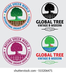 World Care Environmental Tree Logo and labels, vector illustration