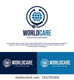 World care vector logo template. This design use stethoscope symbol. Suitable for environment.