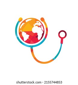 World care vector logo template. Globe sign and stethoscope doctor vector logo design template.	