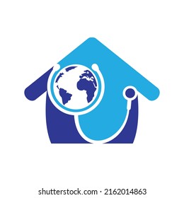 World care vector logo template. Globe sign and stethoscope doctor vector logo design template.	