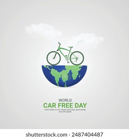 World Car-Free Day creative ads design. cycle, wheel and earth vector isolated on Template for background. Car-Free Poster, vector, 3d, illustration, Sep 22. Important day, Holiday concept.