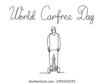 World Carfree Day. gyro scooter. continuous single line art hand drawing sketch, logo