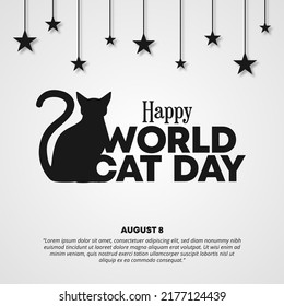 World Cat Day Background With Silhouette Cat