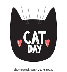 Día mundial del gato. Gran día de purrí. Ilustración vectorial en honor a la celebración del Día Internacional de los Gatos. Tarjeta de felicitación para los amantes del gato. Logo, etiqueta, emblema para la festividad de los gatos