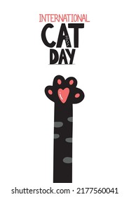 Día mundial del gato. Gran día de purrí. Ilustración vectorial en honor a la celebración del Día Internacional de los Gatos. Tarjeta de felicitación para los amantes del gato. Logo, etiqueta, emblema para la festividad de los gatos