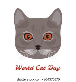 World cat day. Cat head close-up. Vector