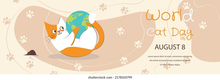 World Cat Day Horizontal Banner Vector Illustration Design.